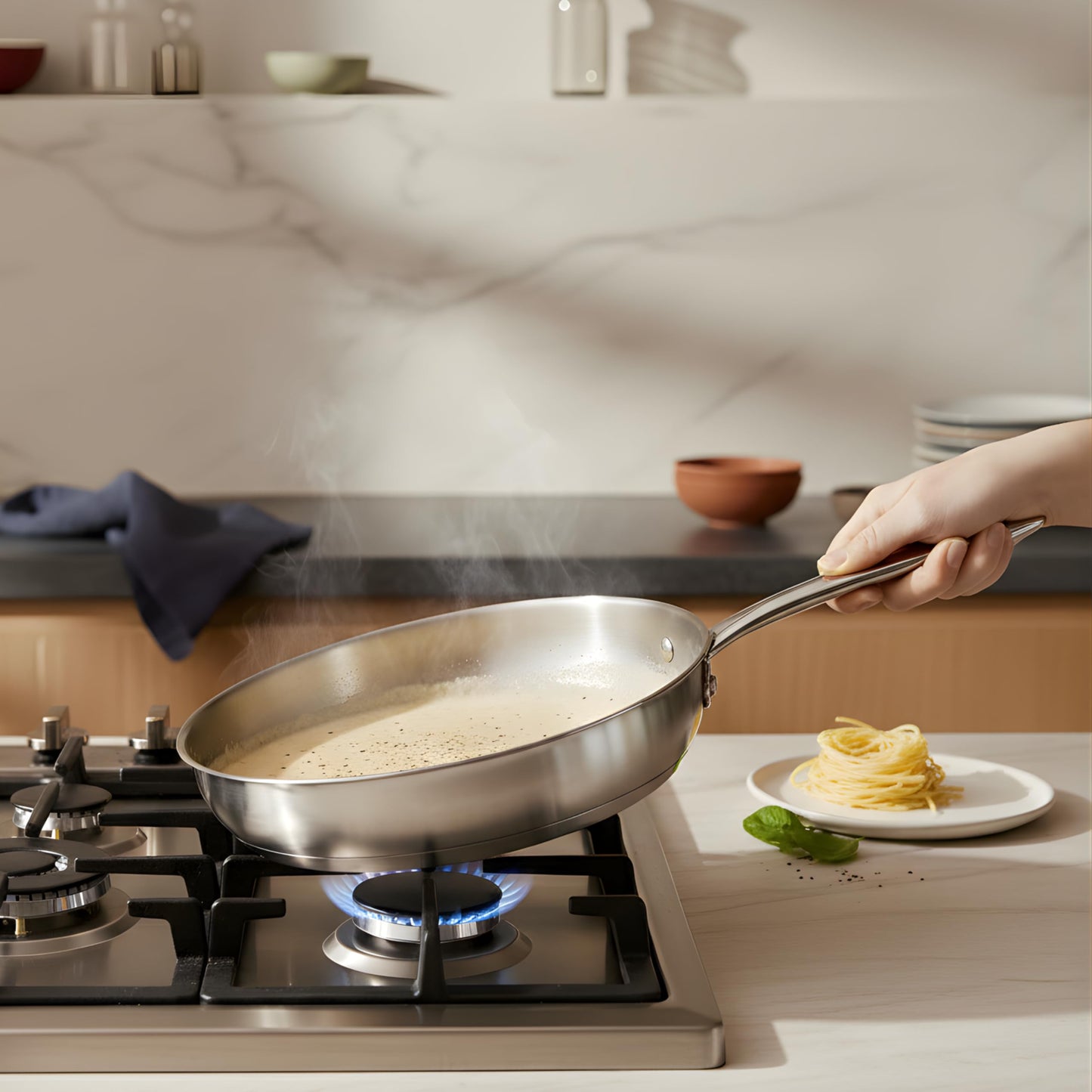 Lagostina Moderna 2 Piece Stainless Steel Pan Set (26cm / 10in and 30cm / 12in), Commercial Capsule Base, Induction Safe Cookware, Dishwasher and Oven Safe up to 400ºF / 204ºF, Silver 🍁 All In One Marketplace Canada Lagostina