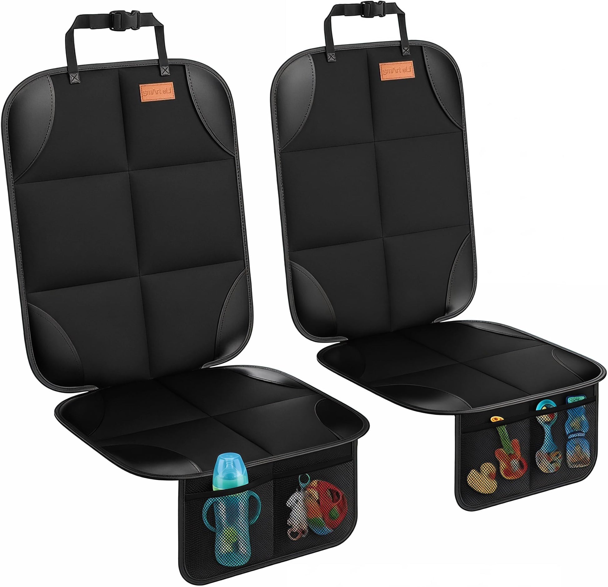 Smart eLf Car Seat Protector, 2Pack car seat Protector for Baby carseat with Thickest Padding, Non Slip Backing Mesh Pockets for Baby, Pet