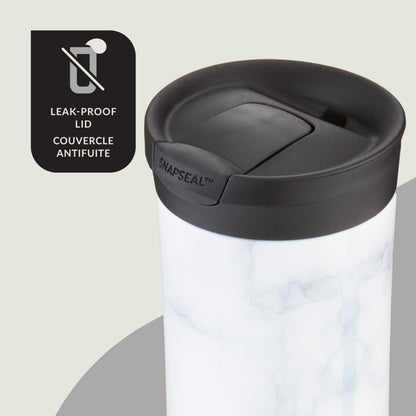 Contigo Huron 2.0 Couture Stainless Steel Travel Tumbler, Vacuum-Insulated Metal Tumbler for Coffee and Tea with Leak-Proof Lid, White Marble, 20 oz (591 mL) Contigo