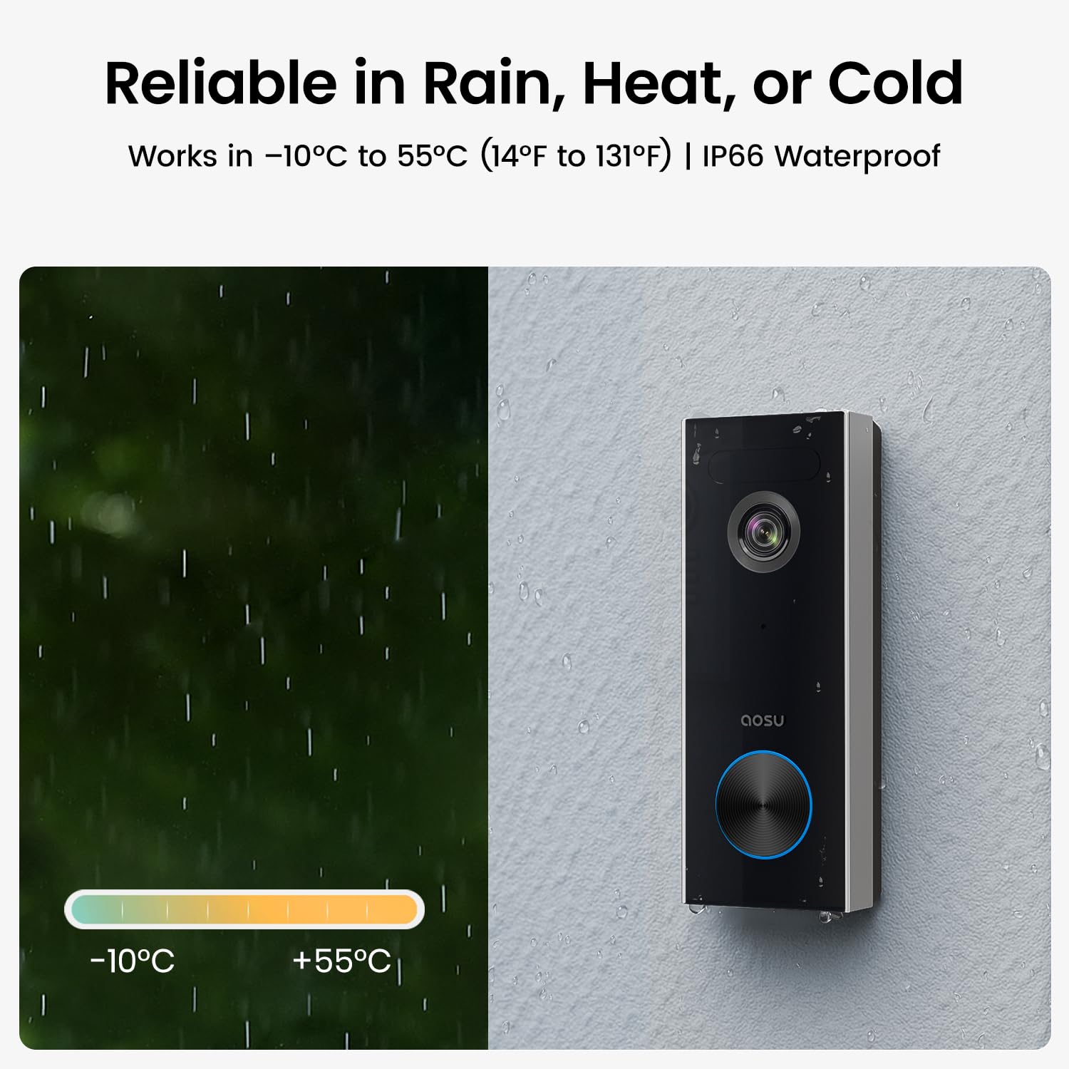 AOSU Doorbell Camera Wireless Outdoor, Battery-Powered Video Doorbell with Chime, 2K Resolution, Save Locally or to The Cloud, 2.4GHz WiFi, 180-Day Battery Life, Work with Alexa & Google Assistant