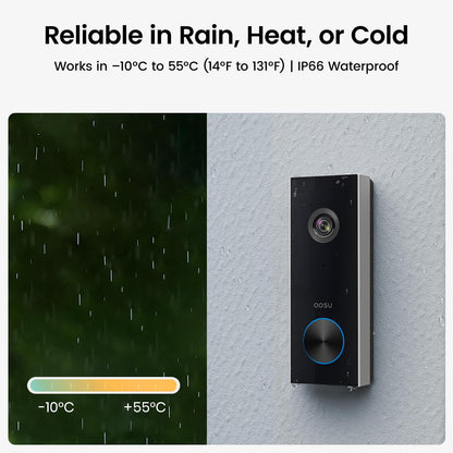 AOSU Doorbell Camera Wireless Outdoor, Battery-Powered Video Doorbell with Chime, 2K Resolution, Save Locally or to The Cloud, 2.4GHz WiFi, 180-Day Battery Life, Work with Alexa & Google Assistant