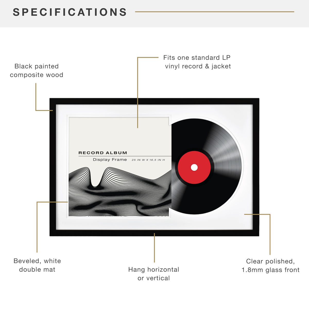 MCS Groove Record Album Frame, Black, 16.5 x 25 in