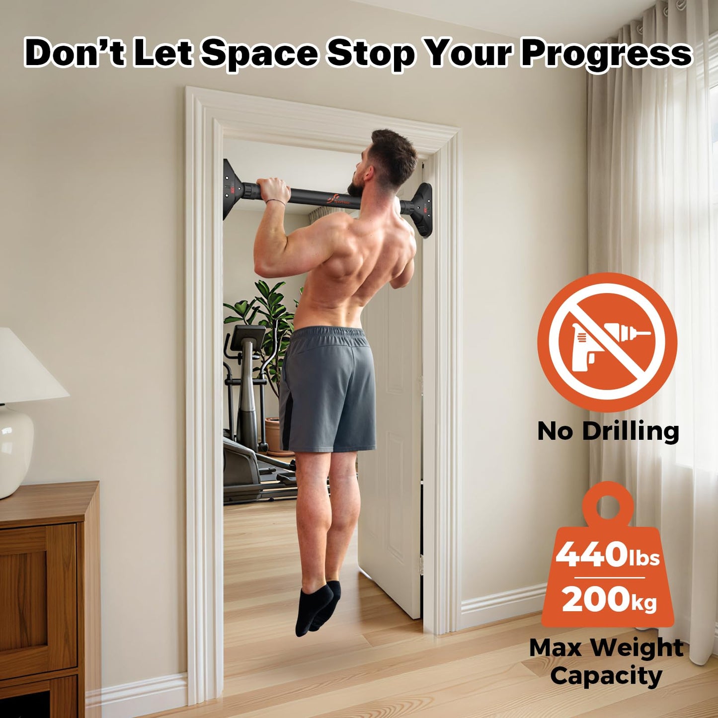 Sportneer Pull Up Bar Doorway Chin Up Bar No Screws Door Frame Chin Up Push Up Sit Up Bar Adjustable 75-94cm (29.5''-37'') Up to 200kg Capacity Workout Bar - Available at All In One Marketplace Canada