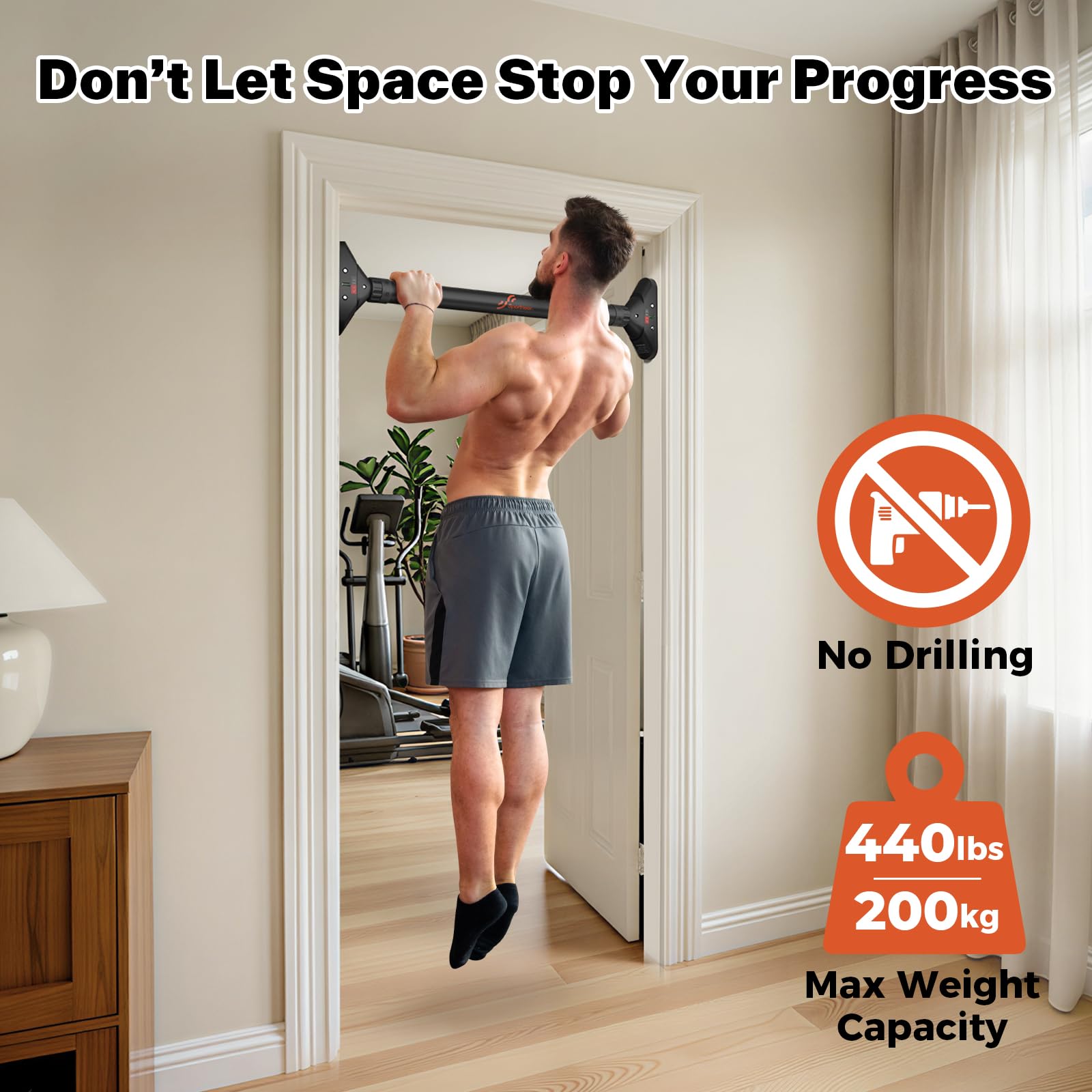 Sportneer Pull Up Bar Doorway Chin Up Bar No Screws Door Frame Chin Up Push Up Sit Up Bar Adjustable 75-94cm (29.5''-37'') Up to 200kg Capacity Workout Bar - Available at All In One Marketplace Canada