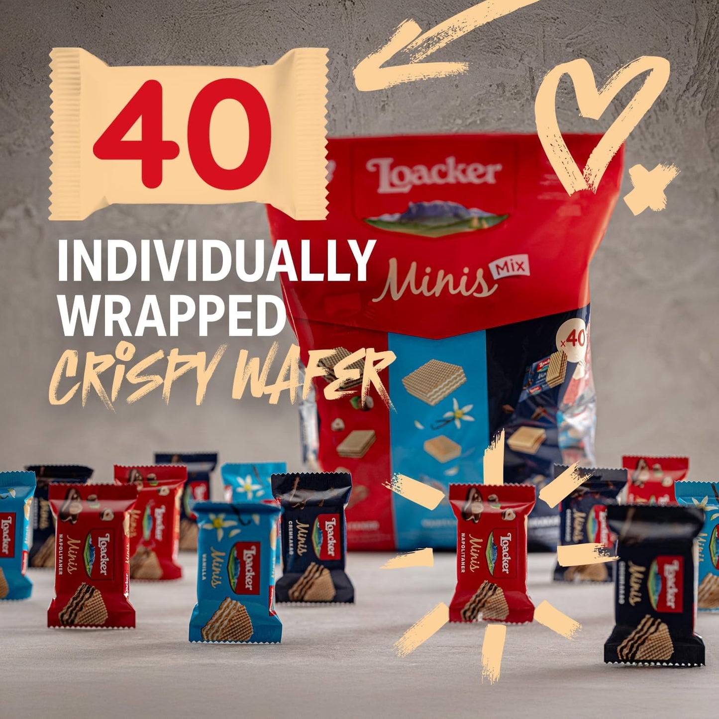 Loacker Minis Variety Pack | Assorted Crispy Wafer Cookies - Hazelnut, Chocolate, and Vanilla Cream Filling | 30% Less Sugar | Non-GMO | Sustainably Sourced Ingredients | 10g/0.35oz – 40 Count, Individually Wrapped - Available at All In One Marketplace Canada