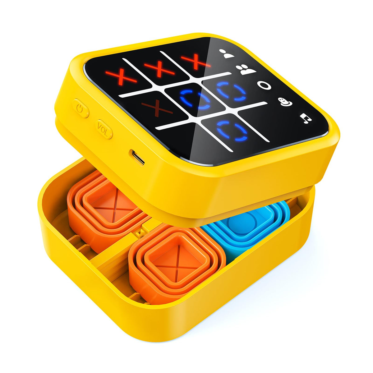 Rechargeable Tic Tac Toe Game Box with 5 Fun Brain and Memory Games, Yellow 🍁 All In One Marketplace Canada