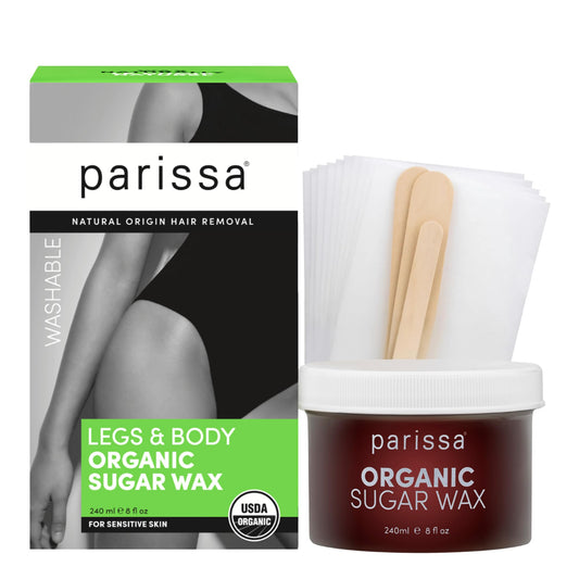 Parissa Organic Sugar Wax Kit for Hair Removal – Microwavable Sugar Wax for Face, Legs & Body, USDA Certified Organic, Water-Washable & Gentle for Sensitive Skin (8 fl oz) - Available at All In One Marketplace Canada