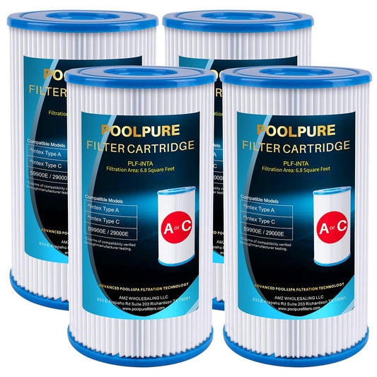 POOLPURE Replacement Filter for Type A or C, Compatible with Intex 29000E/59900E, Easy Set Pool Filters, Summer Escapes or Summer Waves Above Ground Pools, 4 Pack