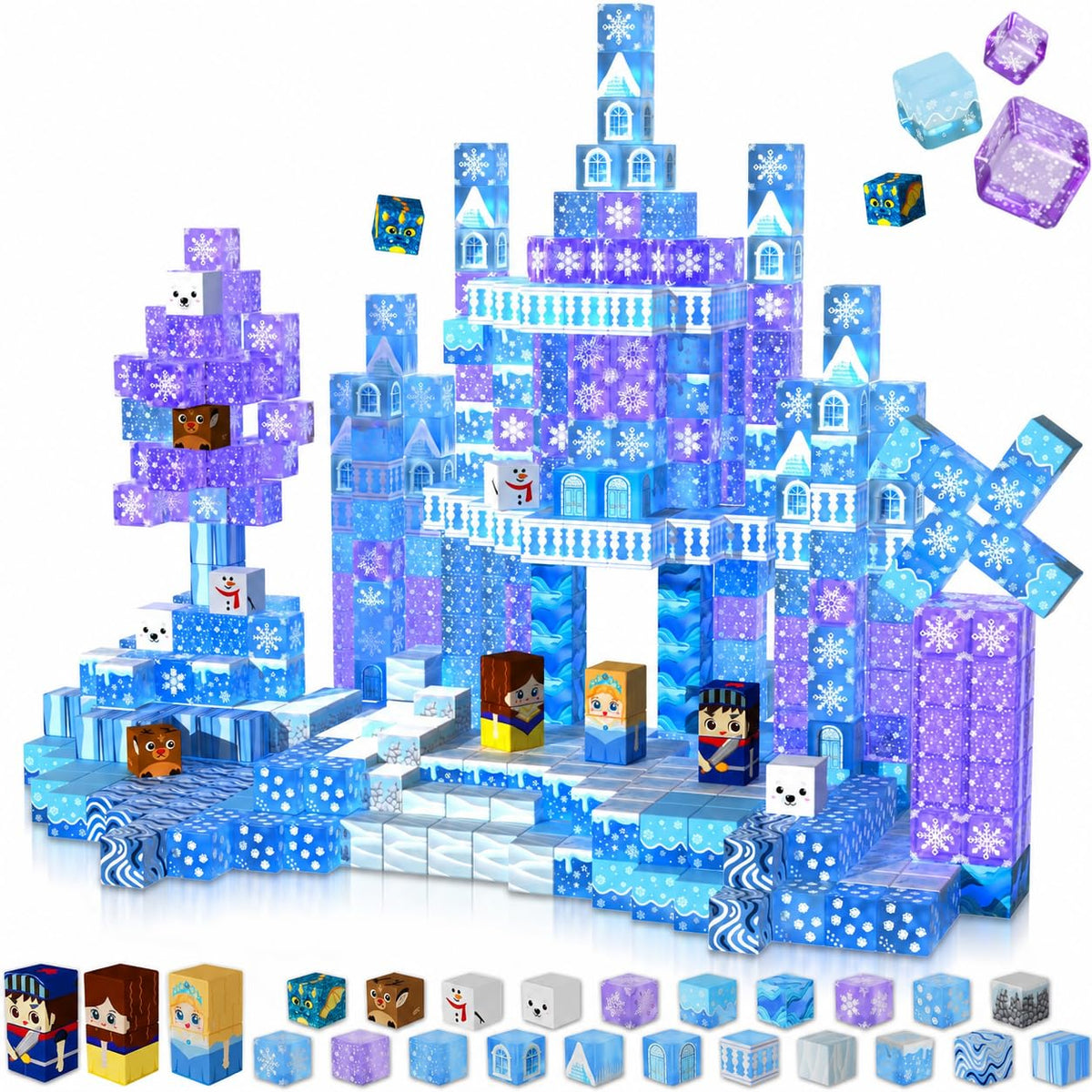 Magneverse Transparent Magnetic Blocks - 100 PCS Blue Castle Magnetic Building Cubes Toys for Toddler Christmas Birthday Gifts - Montessori Sensory Learning Toys for 3 4 9 10 Year Old Boys & Girls 🍁 All In One Marketplace Canada