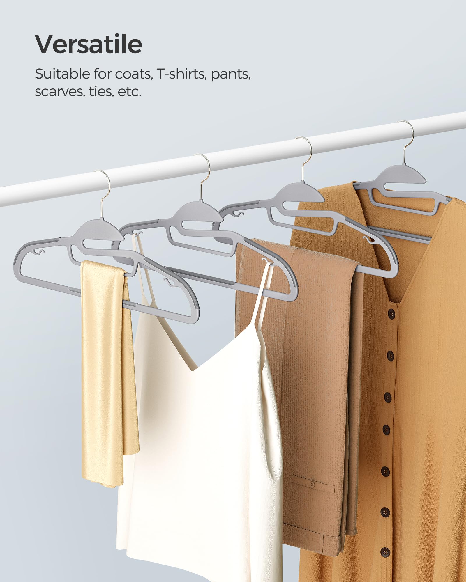 SONGMICS 50 Pack Coat Hangers, Heavy-Duty Plastic Suit Hangers, S-Shaped Opening, Non-Slip, Space-Saving, 360º Swivel Hook, 16.3 Inches Long, Light Gray and Dark Gray UCRP41G-50 SONGMICS