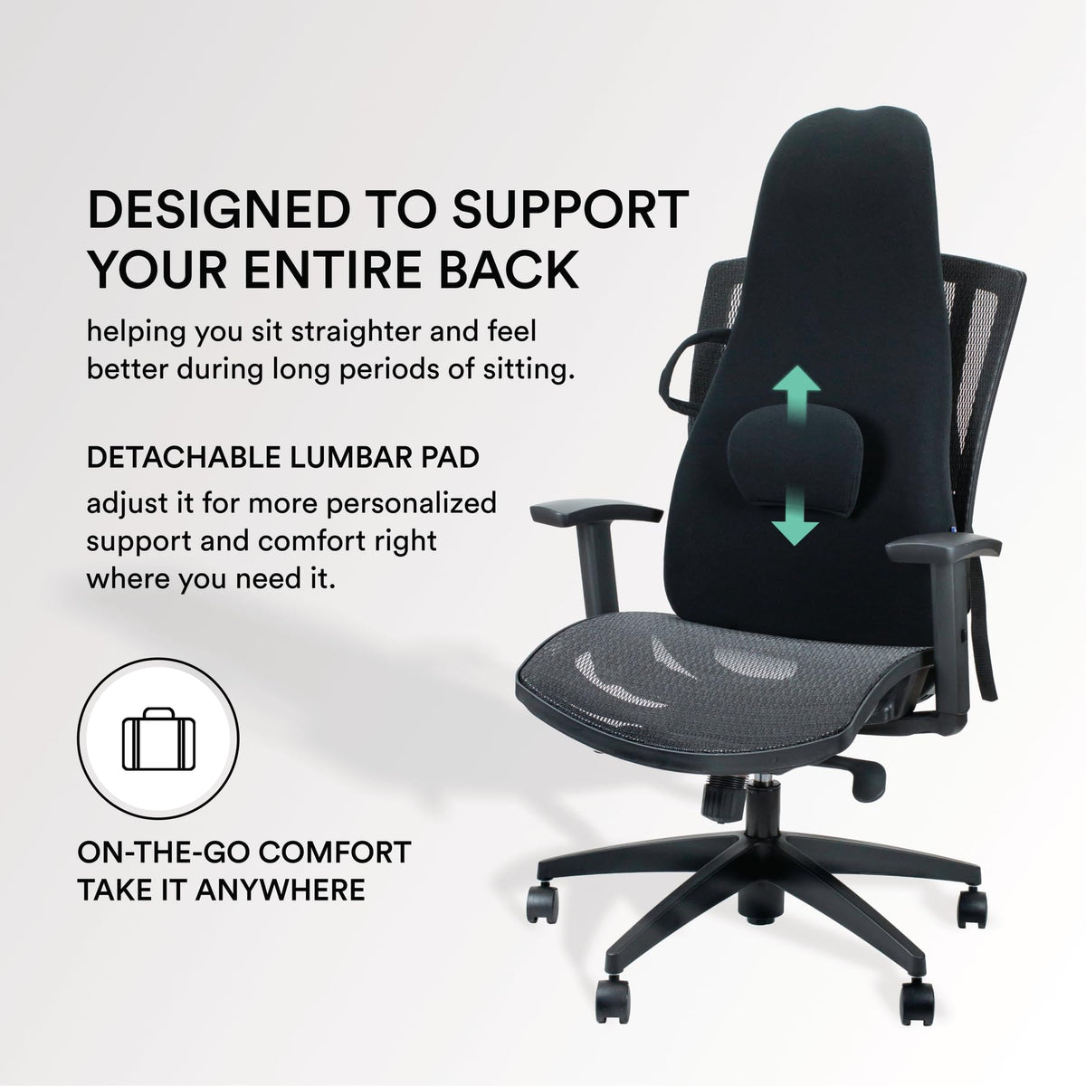 ObusForme HighBack Backrest Support – Extra-Tall Ergonomic Lumbar Cushion for Office & Gaming Chair | Rigid Full-Back Frame + Removable Lumbar Pad