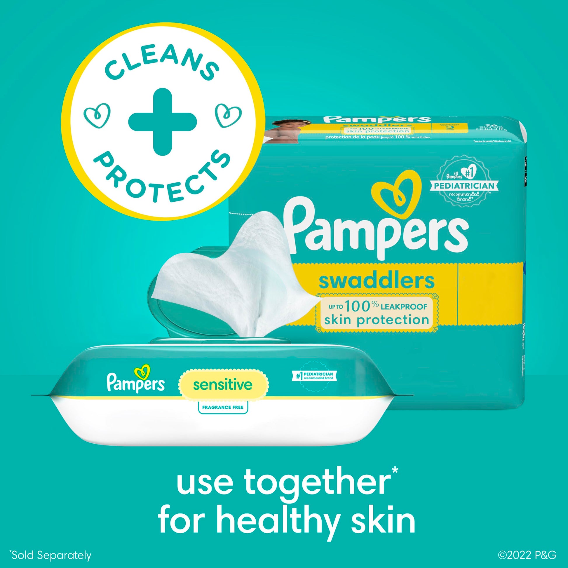 Pampers Sensitive Baby Wipes, Clinically Proven, Water Based, Hypoallergenic and Unscented Baby Wipes, 504 Baby Wipes Total (6X Flip-Top Packs)