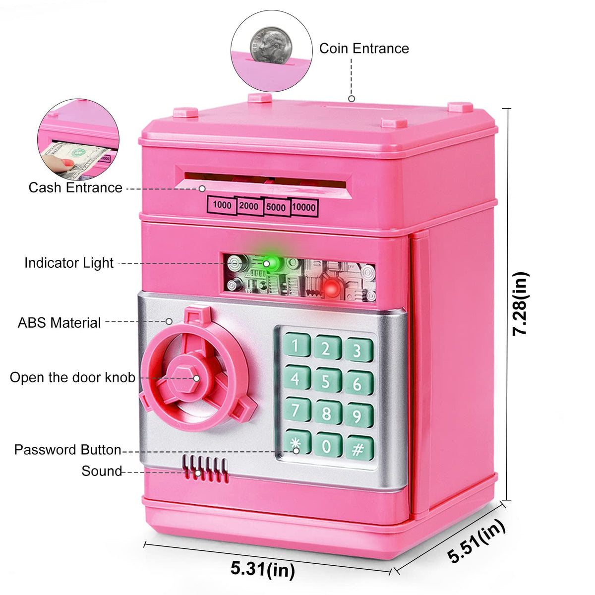 Refasy Piggy Banks for Girls 3-12 Years Old, Kids Safe Bank for Christmas Birthday Easter Gifts Toy for Girls Electronic ATM Money Bank for Adults Money Saving Box Safe Coin Bank Girl Toys (Pink) 🍁 All In One Marketplace Canada