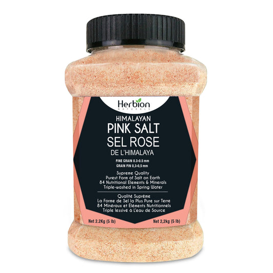 Herbion Naturals Himalayan Pink Salt - Fine Grain - 5 lb. (2.2 Kg) Unbreakable Jar - Kosher Certified - GMO-Free - Vegan - Supreme Quality - Chemical Free