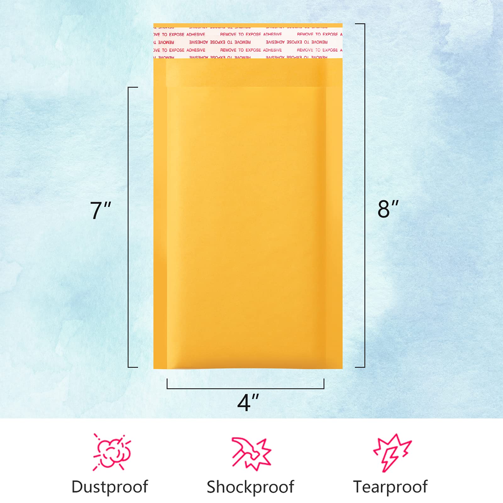UCGOU Kraft Bubble Mailers 4x8 Inch 50 Pack Usable Size 4x7 Inch Yellow Padded Envelopes #000 Small Business Mailing Package Self Sealing Tear Resistant Boutique Bulk Mail Shipping Bags Bubble Mailers
