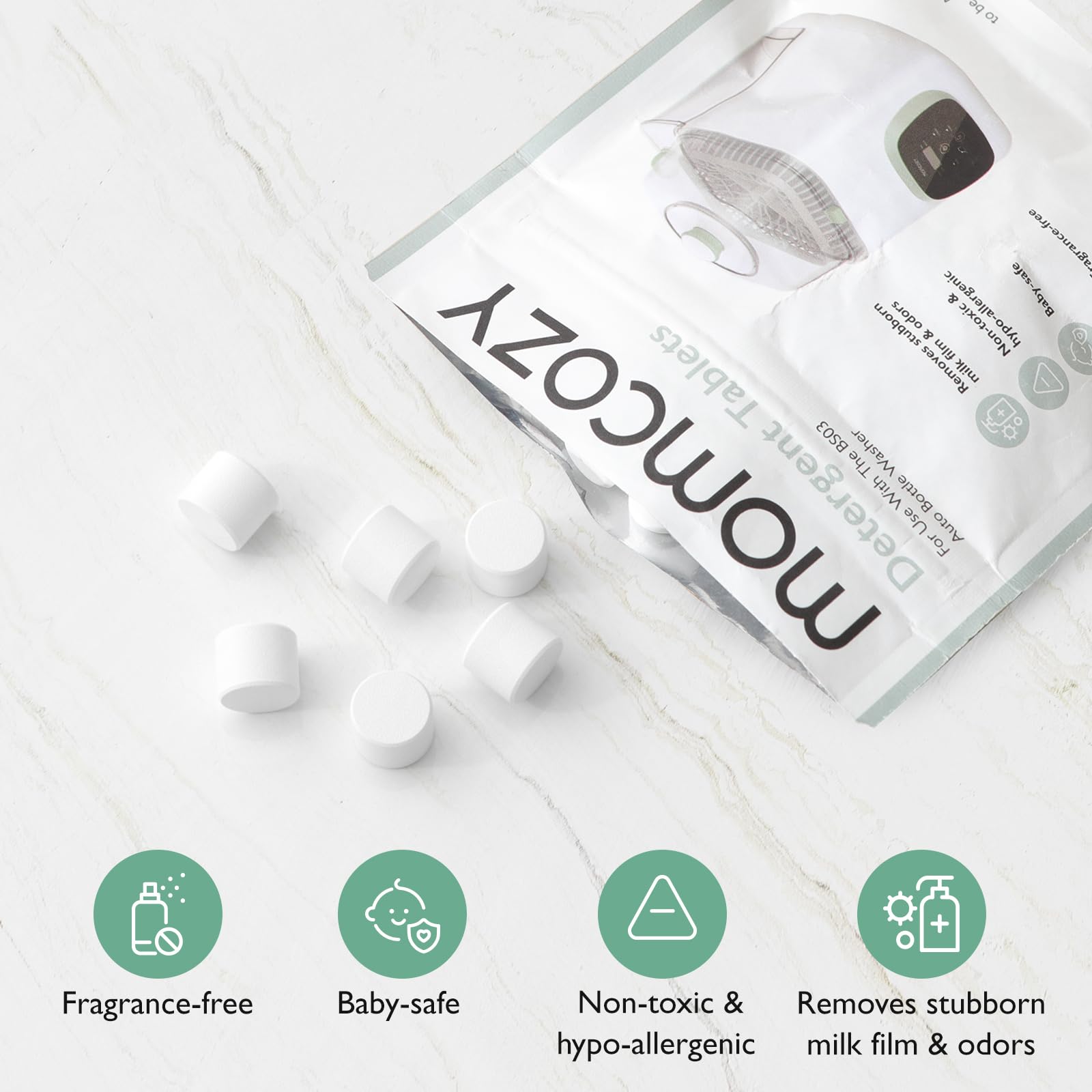 Momcozy Official Washing Block, 120 Tablets for KleanPal Pro Baby Bottle Washer – Effective Cleaning & Odor Removal