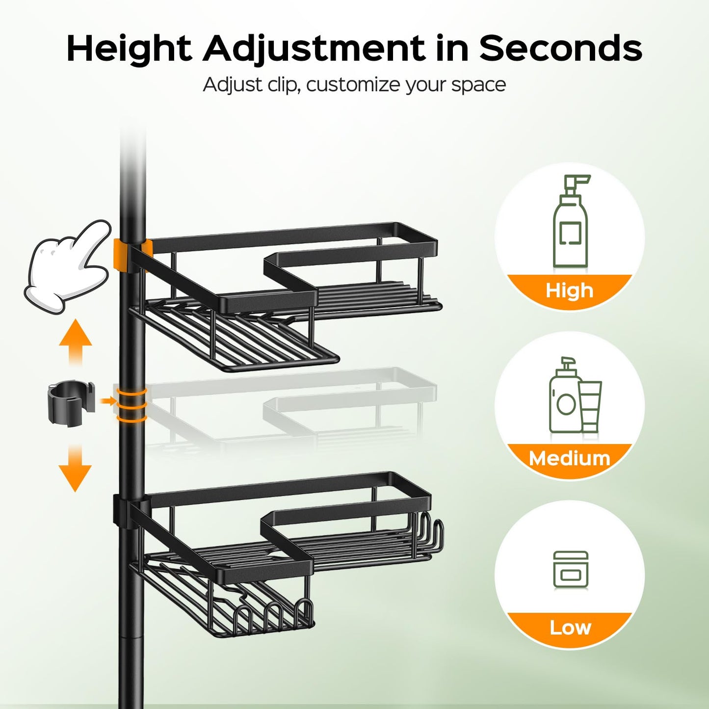 HAMITOR Corner Shower Caddy Tension Pole: Sturdy Stainless Steel Shower Organizer - 4-Tier Adjustable Large-Capacity Shower Shelf- No Drill Bathroom Organizers For Small Bathrooms - 47-121inch - Available at All In One Marketplace Canada