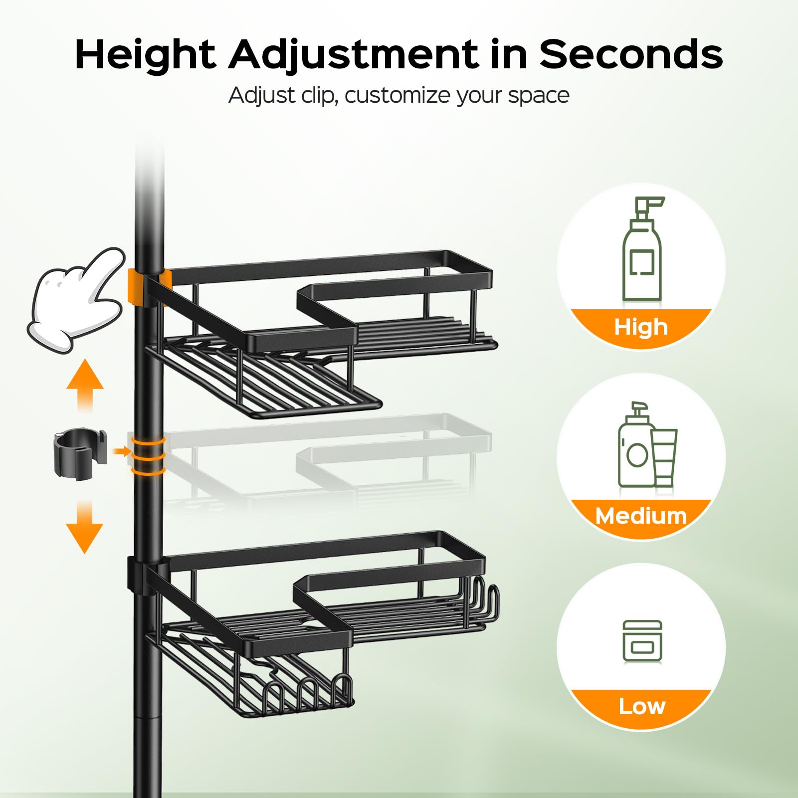 HAMITOR Corner Shower Caddy Tension Pole: Sturdy Stainless Steel Shower Organizer - 4-Tier Adjustable Large-Capacity Shower Shelf- No Drill Bathroom Organizers For Small Bathrooms - 47-121inch - Available at All In One Marketplace Canada