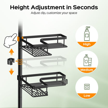HAMITOR Corner Shower Caddy Tension Pole: Sturdy Stainless Steel Shower Organizer - 4-Tier Adjustable Large-Capacity Shower Shelf- No Drill Bathroom Organizers For Small Bathrooms - 47-121inch - Available at All In One Marketplace Canada