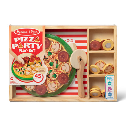 Melissa & Doug Wooden Pizza Party Play Set, 36 Self-Stick Toppings, Pizza Toy Kitchen Set & Play Kitchen Accessories, Preschool Toys for Boys & Girls 3+