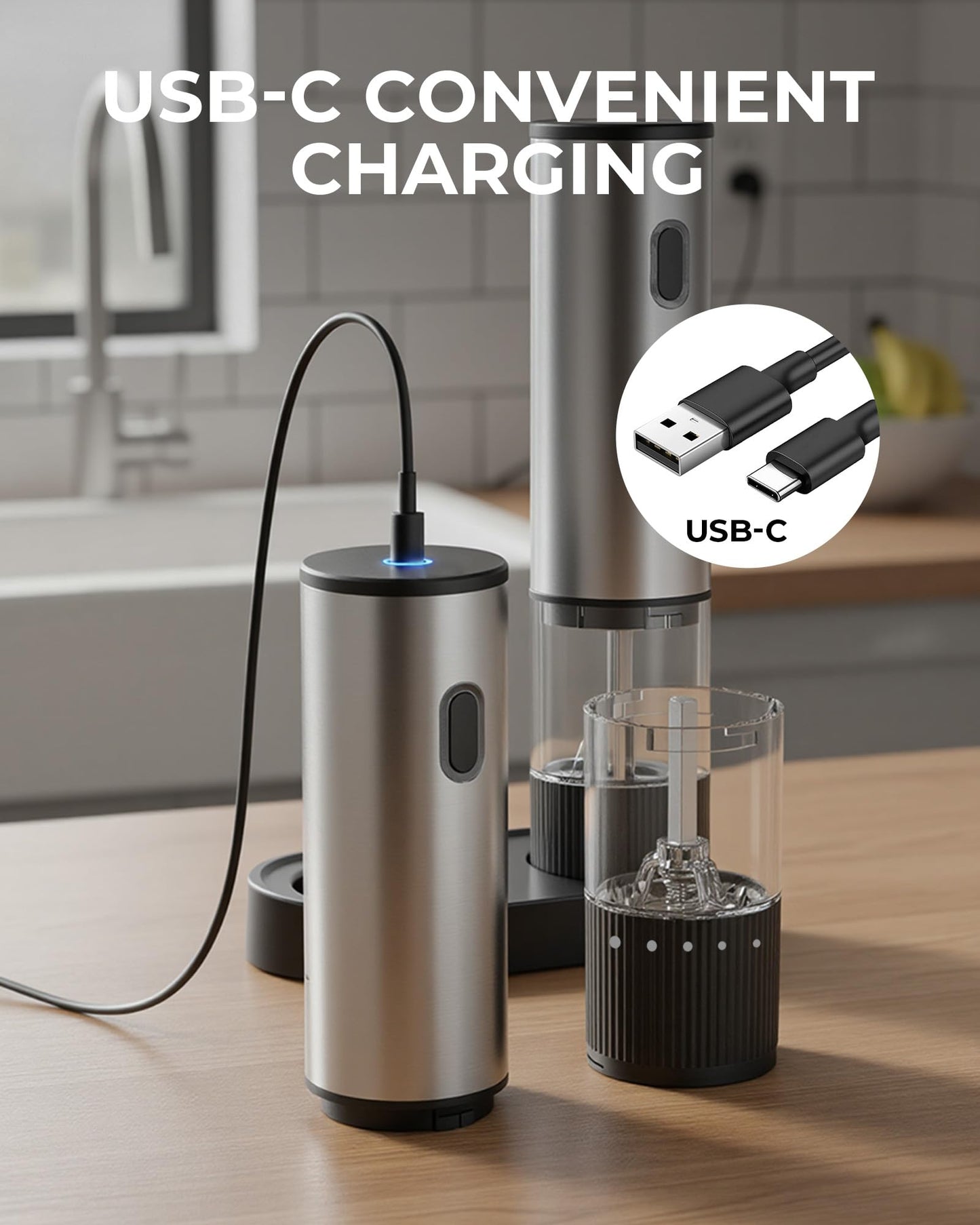 Salt and Pepper Grinder Set, Automatic Salt and Pepper Grinder, USB-C Rechargeable with 5 Adjustable Coarseness, One Hand Operation - Available at All In One Marketplace Canada