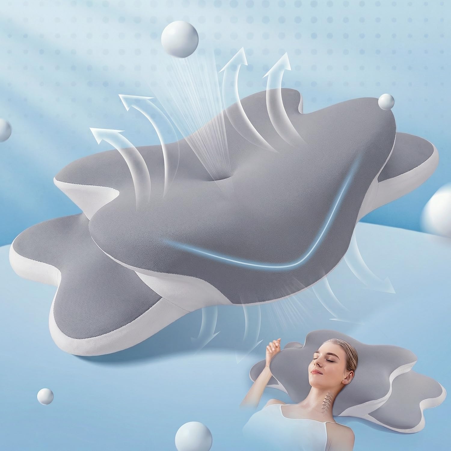 Sleep Apnea Pillow with Neck Pain & Snoring Relief -Orthopedic Cervical Pillow, Ergonomic Contour Memory Foam Pillow for Side,Back,Stomach Sleepers,Dreamers (Gray, Queen Size) - Available at All In One Marketplace Canada