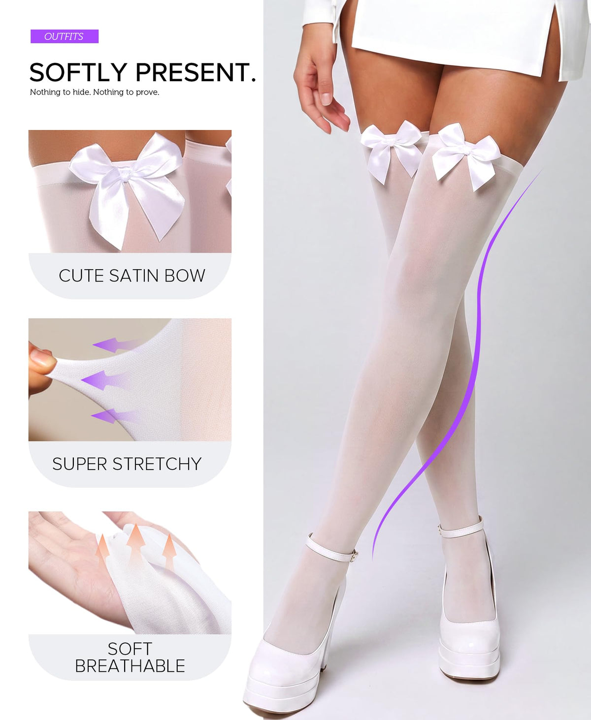 RSLOVE Women Thigh Highs Stocking with Satin Bow Accent Christmas Over the Knee Socks for Women Girls Daily Wear White 🍁 All In One Marketplace Canada
