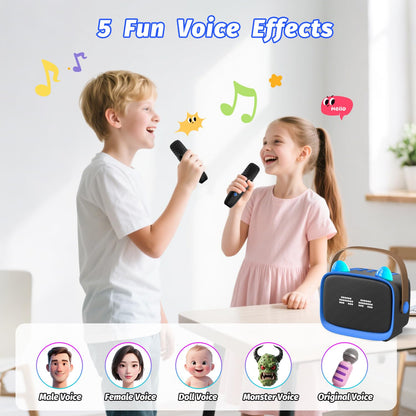 Mini Karaoke Machine Toys Gifts,Kids Portable Bluetooth Speaker with 2 Wireless Microphone and LED,Christmas Birthday Gifts for Girls Boys 3 4 5 6 7 8+ Year Old, Noisemaker Toys for Party (Blue) 🍁 All In One Marketplace Canada