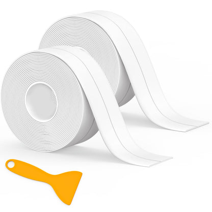 2 Rolls Caulking Tape Waterproof Self Adhesive, Kitchen & Bath Seal Caulk Strip, Self Adhesive Caulk Tape Sealant Strip for Toilet Base, Bathtub Countertop, Wall Floor, with Sealing Tool (126 X 1.5In)