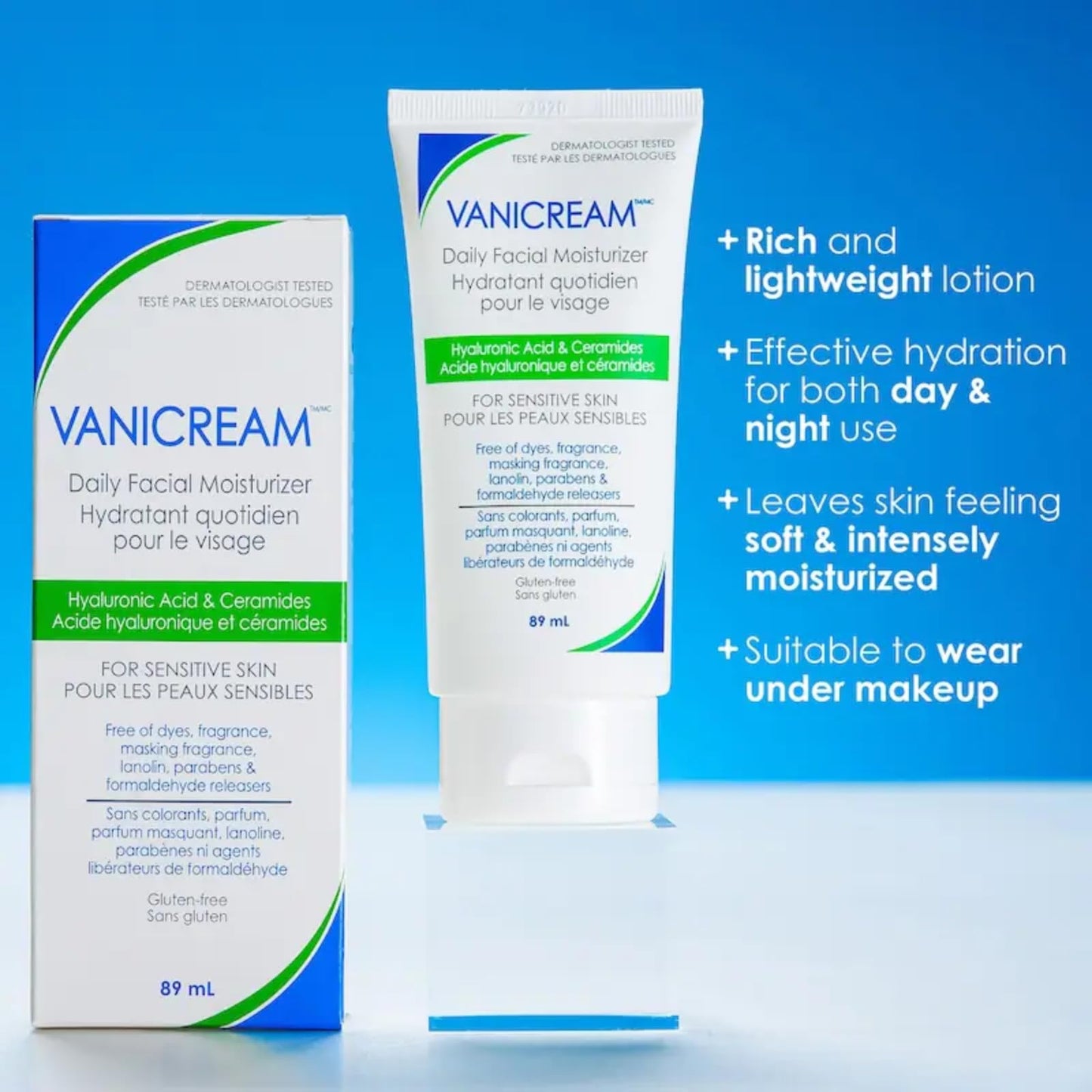 Vanicream Daily Facial Moisturizer for Sensitive Skin, 89 mL – Lightweight Hydration with Hyaluronic Acid & 5 Ceramides, Fragrance-Free, Non-Comedogenic, Gentle Face Lotion for Day & Night - Available at All In One Marketplace Canada