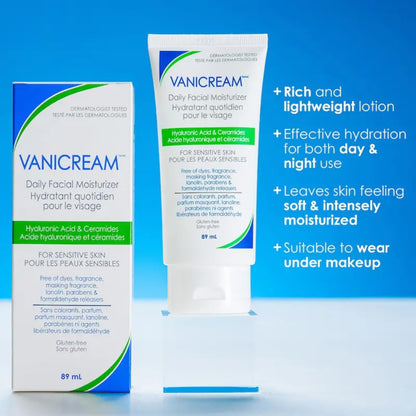 Vanicream Daily Facial Moisturizer for Sensitive Skin, 89 mL – Lightweight Hydration with Hyaluronic Acid & 5 Ceramides, Fragrance-Free, Non-Comedogenic, Gentle Face Lotion for Day & Night - Available at All In One Marketplace Canada