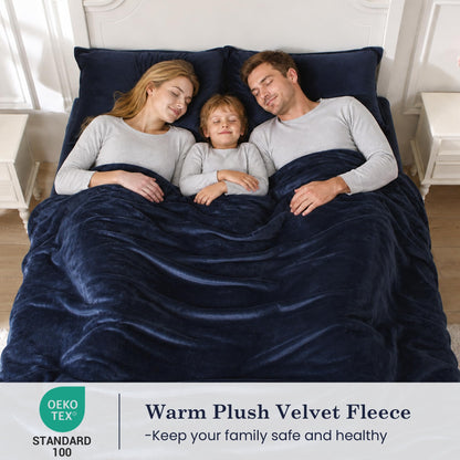 Viviland Plush Micro Polar Fleece Queen Bed Sheet Set for Winter, Navy Blue 🍁 All In One Marketplace Canada