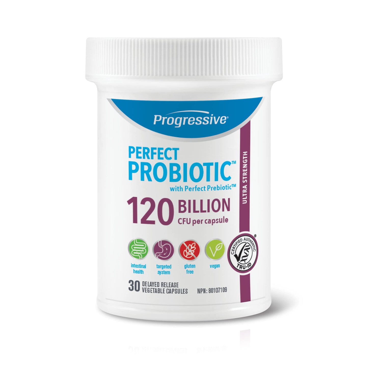 Progressive Perfect Probiotic 120 Billion CFU, Ultra-Strength 11-Strain Formula + Prebiotic Blend, with Lactobacillus plantarum and L. rhamnosus, Delayed-Release Guaranteed Potency, DNA-Verified, Gut and Digestive Support, 30 Vegan Capsules Progressive Health