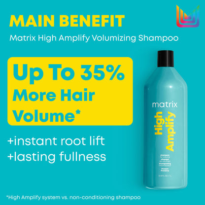 Matrix High Amplify Volumizing Shampoo, Instant Lift & Lasting Volume, Silicone-Free, Boost Structure in Fine, Limp Hair, Salon Professional Shampoo