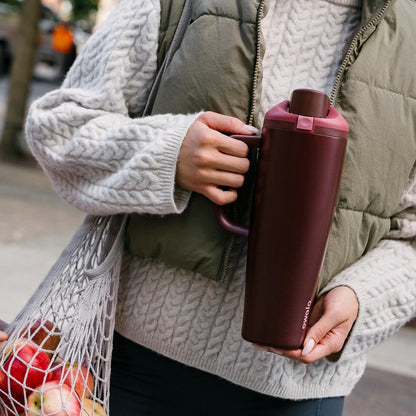 Owala FreeSip Tumbler Insulated Stainless Steel Water Bottle with Built-in Straw and Side Handle, for Travel, Work, School, and Sports, 30oz, BPA Free, Leak Proof, Black Cherry