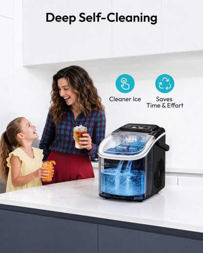 Euhomy Ice Making Machine, 26.5 lbs/24H Countertop Ice Maker with Self-Cleaning, 8 Bullet Ice Cubes Ready in 6 Mins, Compact Portable Ice Maker for Home, Kitchen, Office, Bar, Parties (Dark Black)