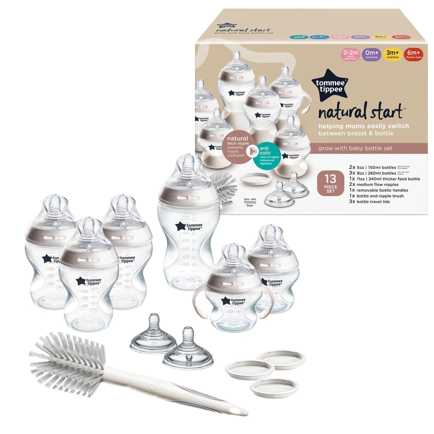 Tommee Tippee Natural Start Baby Bottle Set, Breast-Like Nipples, 0m+ Tommee Tippee