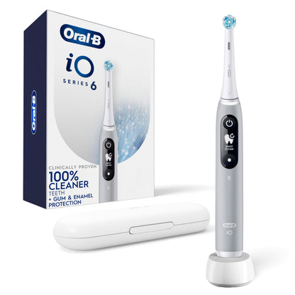 Oral-B iO6 Electric Toothbrush, for a Deep Clean and Whiter Teeth, Gray Opal, Rechargeable Electric Toothbrushes, iO Series 6 with 1 Power Toothbrush, 1 Brush Head, and 1 Travel Case