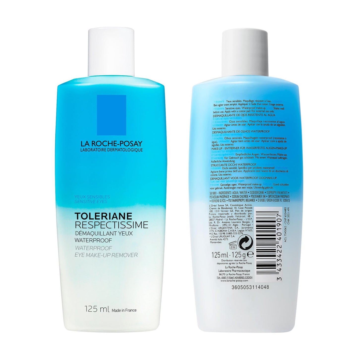 La Roche Posay Waterproof Eye Makeup Remover, Toleriane Respectissime Gentle Makeup Removing Cleanser, Bi-Phase Formula for Sensitive Eyes, Fragrance Free, Recommended by Dermatologists, 125ml La Roche-Posay