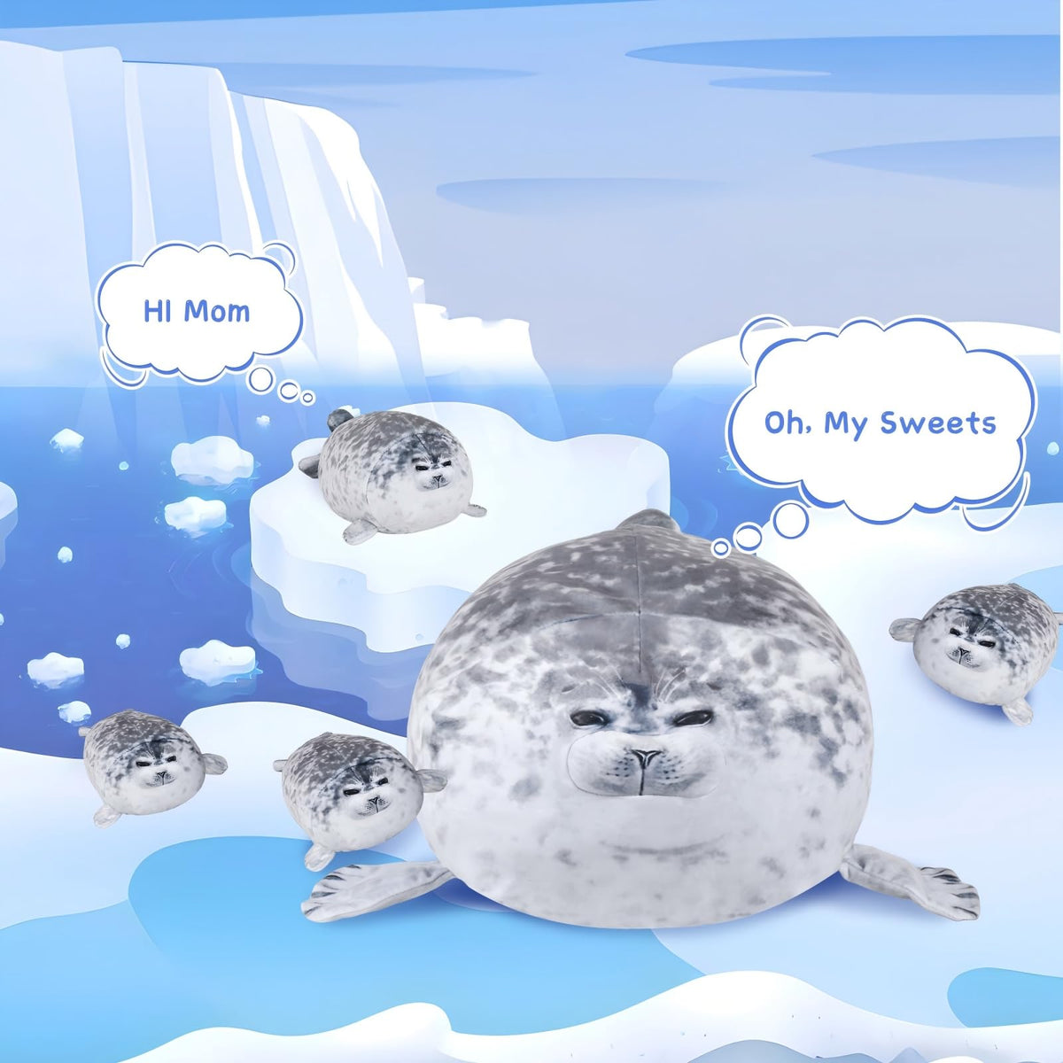 Chubby Seal Pillow Plush with 4 Baby Seal Plushies in Her Tummy 🍁 All In One Marketplace Canada
