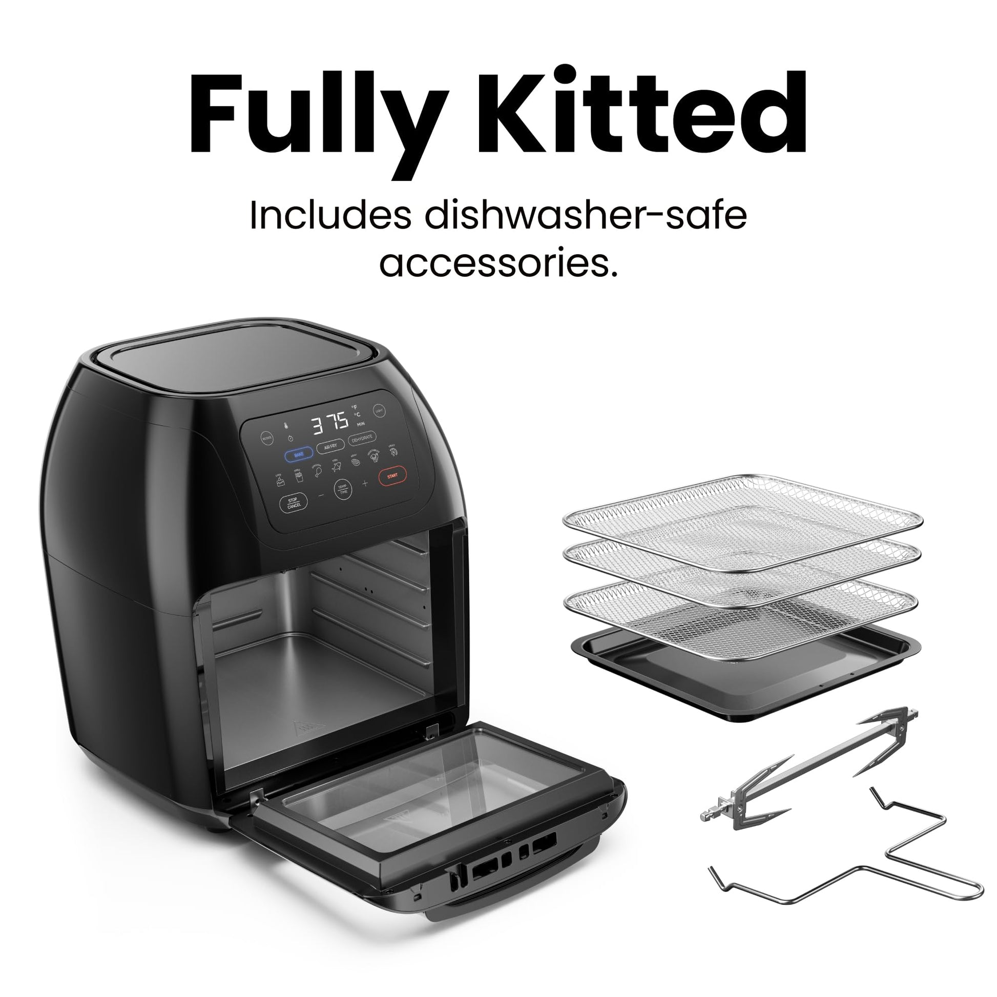CHEFMAN Multifunctional Digital AirFryer+ Rotisserie,Dehydrator, Convection Oven17 Touch Screen Presets Fry,Roast,Dehydrate, Bake, XL 10L Family Size,Auto Shutoff,Large Easy-View Window Black,10 Quart Chefman