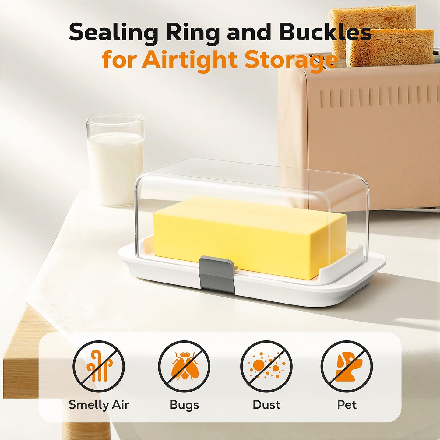 Pisol Large Butter Dish for 1 lb Canadian Butter, Airtight Butter Keeper with Lid Fit a Full Pound Block of Butter, Locking Butter Container for Countertop, Cat/Dog Proof, White - Available at All In One Marketplace Canada