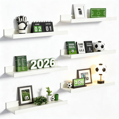 upsimples Floating Shelves for Wall, Decor Storage Set of 6, Wall Mounted Wood Shelves for Bedroom, Living Room, Bathroom, Kitchen, Picture Ledge Shelves, White