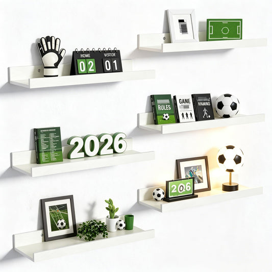upsimples Floating Shelves for Wall, Decor Storage Set of 6, Wall Mounted Wood Shelves for Bedroom, Living Room, Bathroom, Kitchen, Picture Ledge Shelves, White