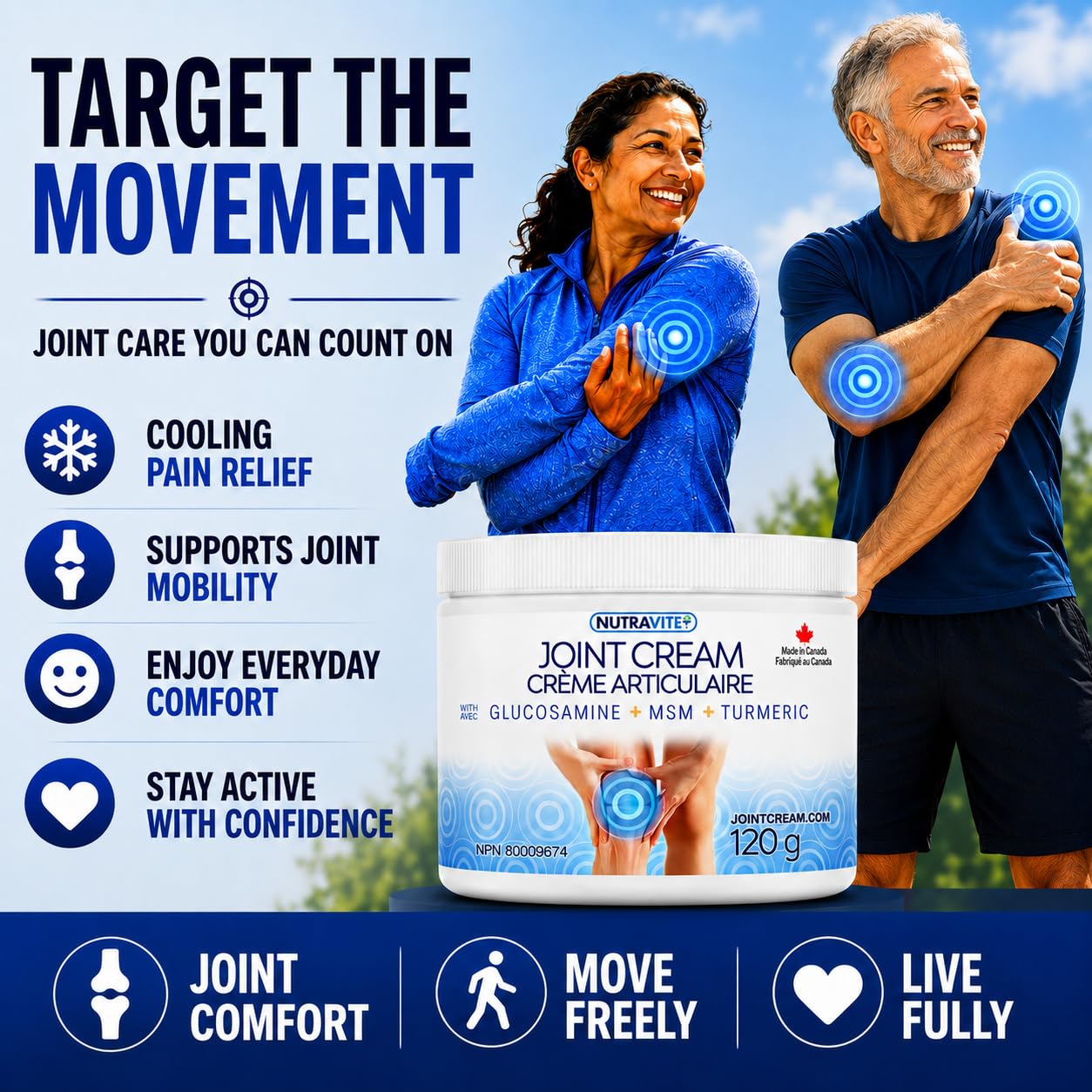 Cooling Arthritis Pain Relief Cream – Non-Greasy & Fast Absorbing Joint Cream with Glucosamine, MSM, Turmeric, Camphor & Menthol. For Joints, Muscles, Hands, Knees, Neck & Back. Made in Canada. - Available at All In One Marketplace Canada