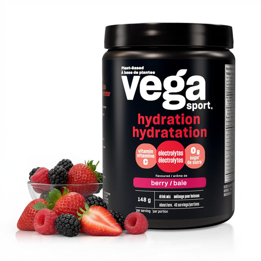 Vega Sport Hydration Electrolyte Powder, Plant Based for Fast Post Workout Hydration – Sugar-Free Berry, 40 Servings, 148 grams - Available at All In One Marketplace Canada