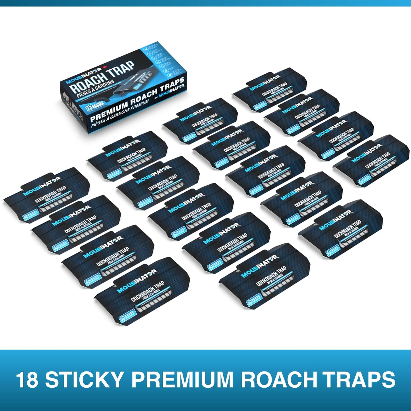 MOUSINATOR Cockroach Traps, 18-Pack, Larger and Multi-Entry Design with Extra-Strong Adhesive, Sticky Glue Cockroach Trap for Indoor Use, Family-Safe, Easy and Ready-to-Use - Available at All In One Marketplace Canada
