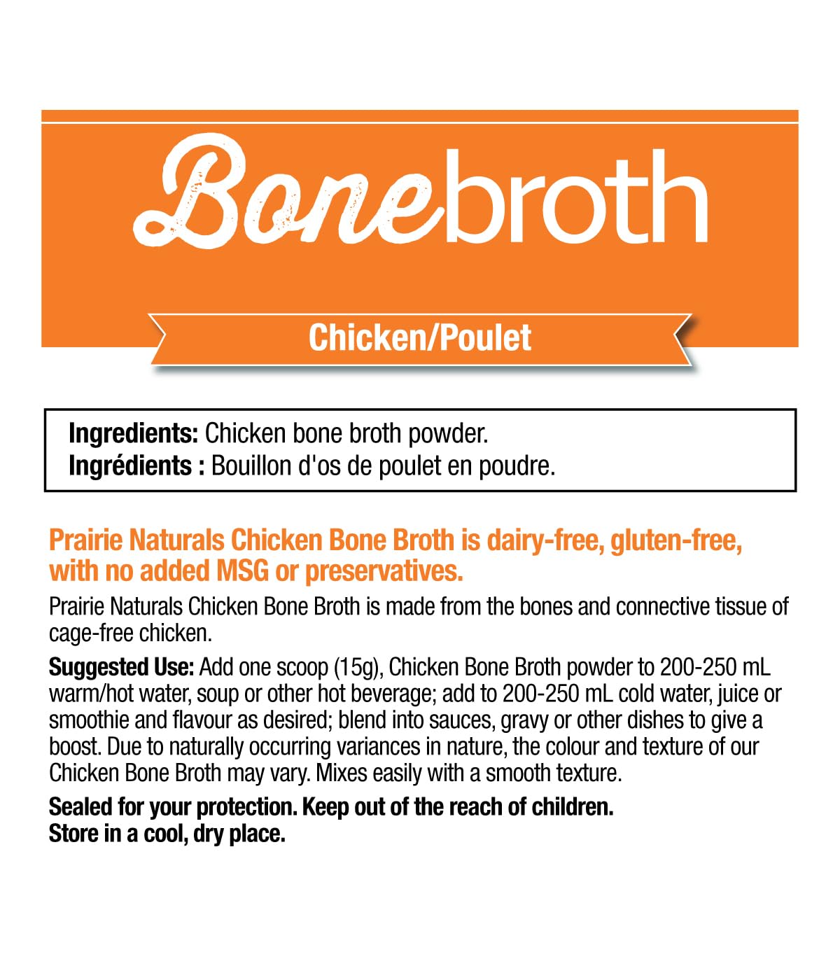 Prairie Naturals Chicken Bone Broth Powder – Rich Collagen Protein, Easy to Digest & Gut Friendly – Easy to Mix – Unflavoured & No Added Seasonings – No MSG, No Preservatives – Gluten-Free, Dairy-Free – 300 g
