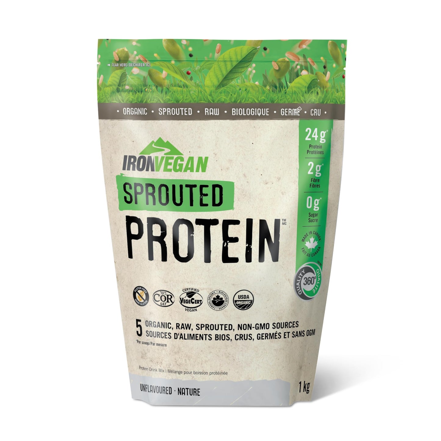 Sprouted Protein, Unflavoured, 1kg | Vegan, plant-based, organic, gluten-free, Beige IRONVEGAN