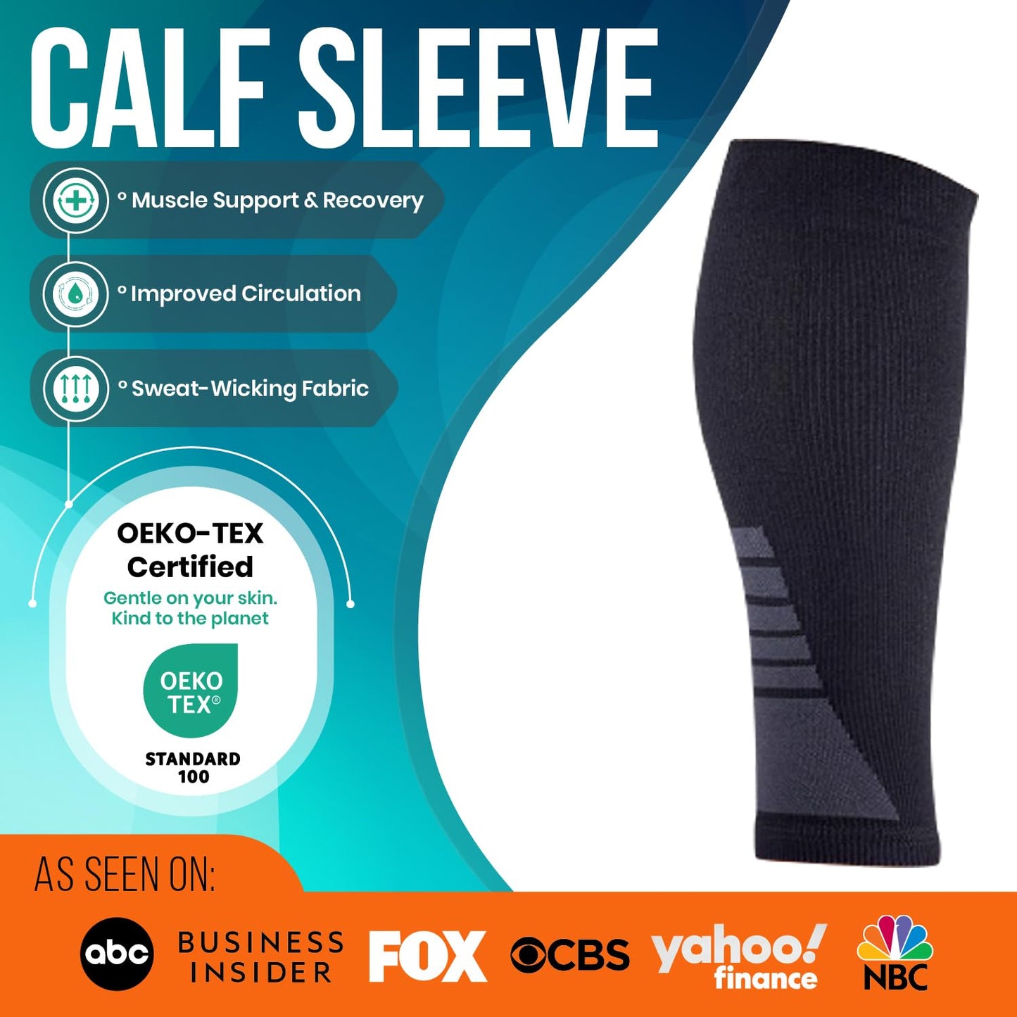 Calf Compression Sleeves for Men and Women - (1 Pair) Footless Compression Socks Support for Varicose Vein, Nursing, Pregnancy, Running - PhysFlex Leg Sleeve Brace for Shin Splints, Pain Relief and Reduces Swelling (Black, Medium) - Available at All In One Marketplace Canada